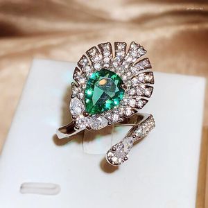 Anneaux de mariage Vintage luxe Premium vert zircone ouverture réglable paon écran anneau femmes Cocktail anniversaire bijoux