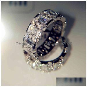 Anneaux de mariage Blanc Naturel 5 Carats Moissanite Bijoux Gemstone Bizuteria Solide 18 K Or Anillos De Bague Pour Femmes Hommes Accessoires Dhwi3