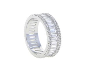 Anneaux de mariage Couleur en argent entièrement glacé out bling Full 5A Cubic Zirconia CZ Band Baguette Finger Ring For Women Fashion Engageme2699198
