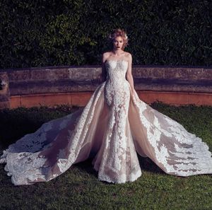 Boda sin tirantes últimos vestidos distintivos con apliques blancos estilo sirena tren largo Watteau vestidos de novia hechos a medida