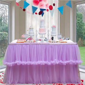 Falda de mesa de tul de boda 6FT9FT Púrpura Rosa Blanco Malla Decoración de comedor Cubierta para banquete de recepción 240322