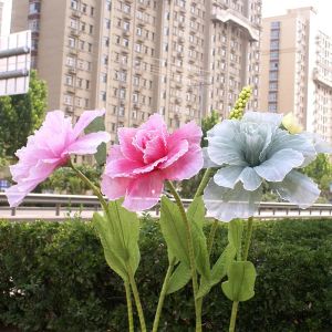 Fleurs décoratives de mariage artificielles à grande échelle, matériau en lin, baies de roses, pivoines, décorations de fond de route de mariage, 0118