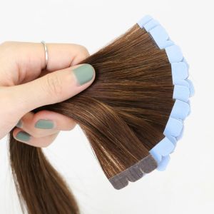 Tour 04 # Mini ruban de brun foncé dans les extensions de cheveux Heuvrages Heuvrages Hair Hair Extentions 3x0,8 cm Tape Woft Ruban Ins 10pcs / Pack Add Volume