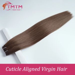 Trama TMTM Trama de cabello virgen ruso Cutícula alineada Extensiones de cabello lacio de hueso marrón natural Tejido hecho a máquina 50 g 100 g Ventas