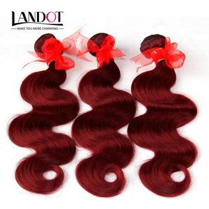 Tramas Borgoña Paquetes de armadura de cabello virgen brasileño Onda del cuerpo brasileño Cabello ondulado 3 piezas / lote Vino rojo 99J Extensiones de cabello humano baratas Tangl