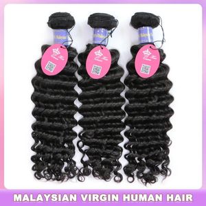 Trames de cheveux malaisiens, tissage en lot 100% naturel, Deep Wave, couleur naturelle, Extensions de cheveux bruts, Queen Hair, boutique officielle