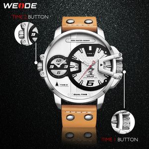 CWP 2021 WEIDE Montres Homme Sport de luxe Militaire PU Bracelet en cuir marron Bracelet Bande Quartz Mouvement Analogique Horloge Montres-bracelets Relogio Masculino