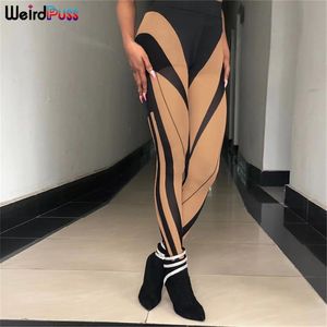 Weird Puss Mesh See Through Fitness Leggings Body-Shaping Sporty Patchwork Summer Fashion Streetwear Workout Wild Skinny Pants 211204