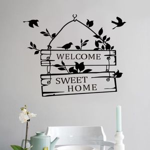 Bienvenue douce maison citations stickers muraux décor à la maison salon porte signe oiseaux fleur vigne stickers muraux vinyle art mural