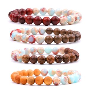 Wengé bracelet de perles rondes en bois d'aile de poulet pierre de Shoushan bracelets de perles en bois sombre bracelets élastiques de mode pour les femmes bijoux cadeau