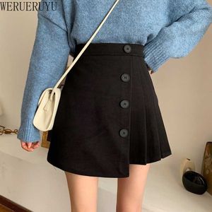 WERUERUYU femmes automne et hiver mode taille haute plissée irrégulière jupe vent jupe femme Mini jupes courtes sous 210608