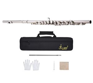 Concierto occidental Flauta plateada 16 hoyos C Key Cupronickel Instrumento de viento de madera con guantes de palo de tela de limpieza destornillador7969471
