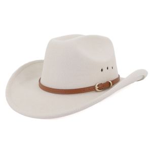 Sombrero de vaquero occidental para hombre, tocado Vintage para fiesta de boda, sombreros de ala ancha de lana color crema, sombreros de vaquera elegantes de lujo para mujer