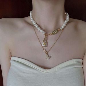 Collier avec pendentif tête de serrure de l'impératrice douairière occidentale, chaîne en laiton plaqué, collier de Style français pour femmes