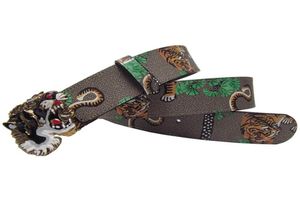 Western Rinestone Tiger Alloy Buckle Tiger Imprimer en cuir Men Belt Belt Fashion Pantal