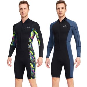 Wetsuits Drysuits 1 5mm Neoprene Shorty Mens Wetsuit UV proof Front Zip Lycra Long Sleeves Diving Suit for Underwater Snorkeling Swimming Surfing 230413