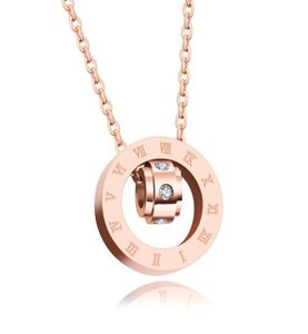 Roue de bonheur Colliers de pendentif zircon gâteau numérique romain rose or charmant accessoires de créateurs femmes filles acier inoxydable J4881736