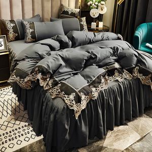 ensembles de literie blancs couverture dentelle bord lit queen édredons ensembles taies d'oreiller luxe ensembles de literie king size décoration de la maison 738 R2212Z