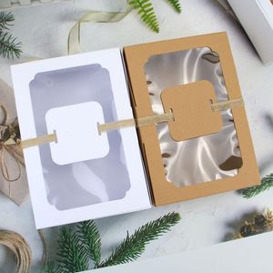 Caja de regalo de papel Kraft blanco y negro, ventana transparente de PVC, cajas de golosinas, decoración para fiesta de boda, caja de dulces