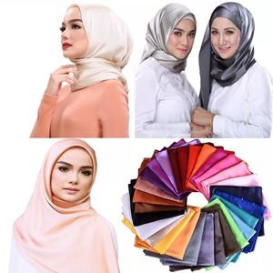 Blanc Noir Femmes Carré Foulard En Soie Wraps Automne Hiver Sjaal De Luxe Grand Satin Foulards Musulman Foulard