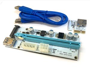 Blanc Bleu PCI-E 009s Carte PCIE PCI E Extender USB 3.0 SATA à 6Pin Molex Adaptateur Câble Mining Riser Pour Vidéo