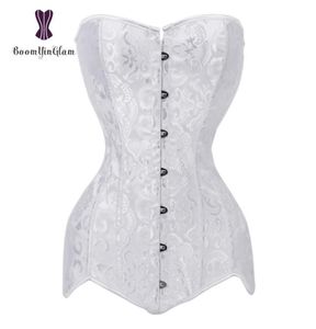 White Bridal Corselet Overbust Korset Sexy Body Body Shaper XS a 6XL Spiral Steel Boned Long Torso Shapewear Corset 942 Y111990239394204