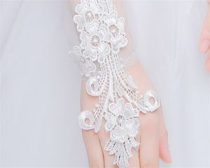 Gants de mariée blancs, longueur sous le coude, gants de mariage pour femmes, sans doigts, avec appliques en dentelle, accessoires pour robe de mariée, 2284