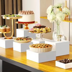 Présentoir de Cube en acrylique pour Buffet blanc, ensemble de 8 ou sef de 5 présentoirs carrés pour aliments et desserts à vendre