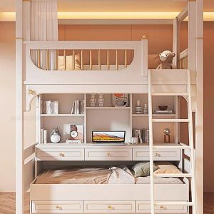 Lit superposé blanc pour enfants avec un garde-corps de sécurité de luxe léger meubles de chambre à coucher grand espace de rangement lit en bois massif pour filles