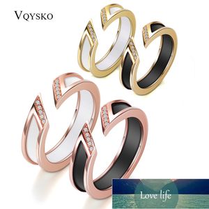 Anillo de cerámica blanca con una fila de ajuste de circón de Australia Anillos abiertos de boda de metal de oro rosa para mujer Precio de fábrica diseño experto Calidad Último estilo