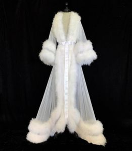 Blanc Double Deluxe femmes Robe fourrure enveloppes peignoir vêtements de nuit Robe de mariée marabout Robe de chambre cadeaux de fête demoiselle d'honneur Wraps6489216