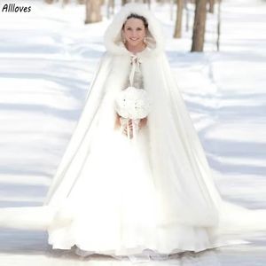 Cape de mariée en fausse fourrure blanche, Long manteau de fourrure chaud d'hiver, châle avec chapeau, Cape à capuche pour femmes, accessoires de mariage CL0989