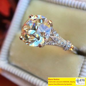 Oro blanco 3Ct Ronda Moissanite Solitario Anillo de compromiso Nupcial Boda Joyería Regalos Tamaño