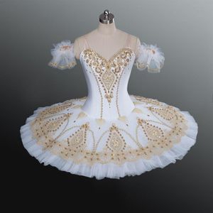 Hada de oro blanco, plato de tortitas, tutús de rendimiento para mujeres, trajes de escenario de Ballet clásico, tutú de Ballet profesional para adultos 2626