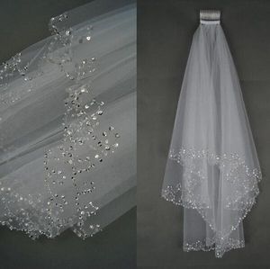 Blanc ivoire 1 5 mètres 2 couches délicates petites perles paillettes bord voile de mariage avec peigne accessoire de mariée pour femmes 330o