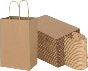 Bolsas de papel Kraft blancas con asas, bolsas de papel de regalo para regalos, comestibles, venta al por menor, fiestas, compras de cumpleaños, negocios, sacos artesanales