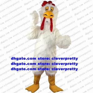 Costume de mascotte de poulet en fourrure longue blanche, coq, poule, poussin, personnage de dessin animé, grand magasin, coupe de ruban zx1691