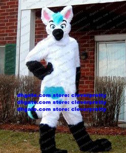 Traje de mascota de lobo de piel larga blanca Furry Fursuit Coyote Chacal Dhole Fox Traje de personaje de dibujos animados para adultos Traje Grad Night BRAND IDENEITY zx453