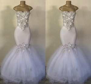 Vestidos de novia de sirena blanca con apliques 3D de color gris plateado Vestido de novia hasta el suelo de verano 2019 Vestidos de novia baratos de satén y tul