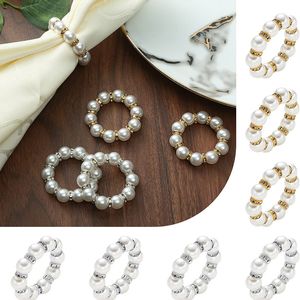 Anillos de servilleta de perlas blancas Hebilla de servilleta de boda para la recepción de la boda Decoraciones de mesa Suministros RRB15738