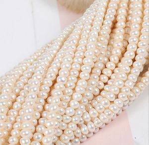 blanco rosa 100% Pure Natural Fresh Water Pearls 7-8mm AAA hoja plana es suave en todos los lados Perla semiacabada 34-36cm para collar de pulsera de bricolaje