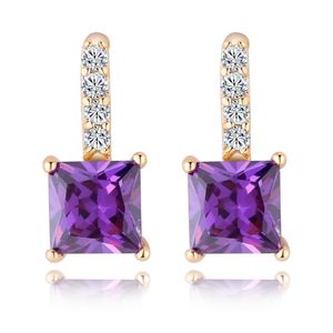 Boucles d'oreilles à la mode pour femmes, blanc/rouge/violet, pour mariage, plaqué or jaune 18 carats, grand carré en cristal autrichien