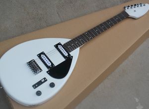 Livraison gratuite guitare électrique semi-creuse blanche avec pont fixe, touche en palissandre, pickguard noir, peut être personnalisée