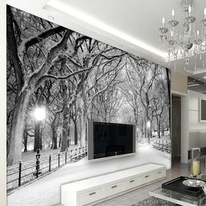Blanc neigeux route arbres hiver paysage Photo murale pour salon TV canapé toile de fond décoration murale Non-tissé taille personnalisée 3D papier peint