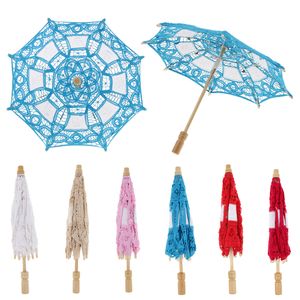 White Vintage Mini Cotton Lace Broidered Sun Parasol Umbrella Mariage Bridal Flower Girls Umbrella DIY Craft