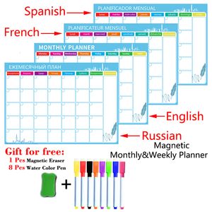 Whiteboards A3 Size Magnetic Monthly Weekly Planner Calendar Table Whiteboard Fridge Sticker Russian English Spanish French 230412