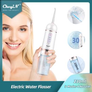 Blanqueamiento Ckeyin Irrigador dental eléctrico Hilo dental recargable Irrigador oral de 0,6 mm con 3 modos de limpieza 4 boquillas Chorro de agua para dientes