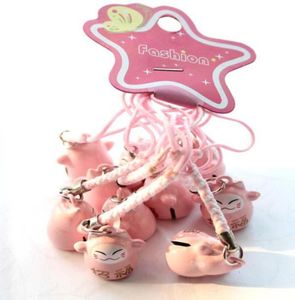 Entier 100 pièces populaire mignon rose amour Maneki Neko chat chanceux cloche breloque de téléphone portable sangle 06 in9805651