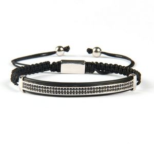 Ensemble 10 pièces mode hommes bijoux Micro pavé laiton noir Cz Double Long Tube montre protecteur macramé Bracelets184i