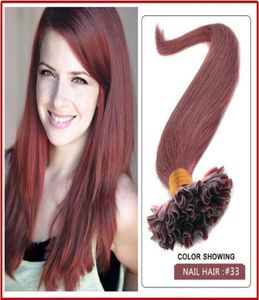 Whole 200spack 08GS 14039039 24Quot Keratin Stick u Tip Human Hair Extensions Brazilian 33 Dark Auburn DHL 3205607